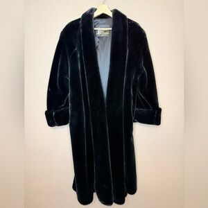 London Fog Black Long Faux Fur Coat Teddy Jacket | Women's Size 14P Whimsygoth